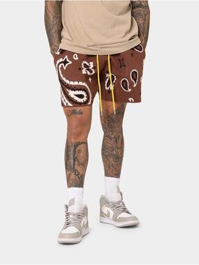 MNML Men’s Brown Paisley Knit Shorts with Yellow Drawstring Size 2X Culture King